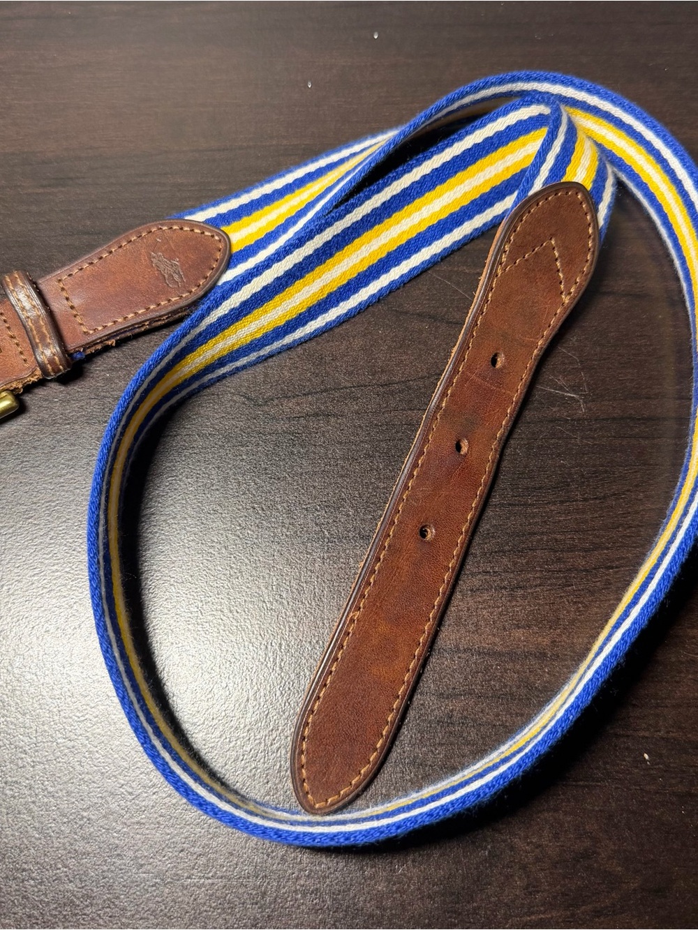 Striped Blue & Yellow Canvas Leather-Trim Men’s Belt/Bag Strap